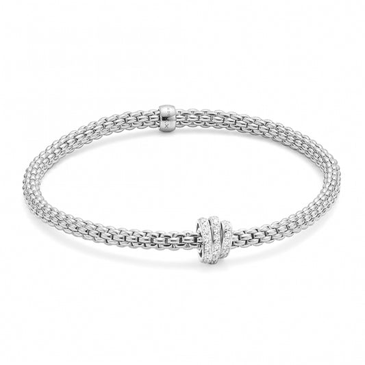 Fope Prima 18ct White Gold Flex It Bracelet With Three Diamond Pave Set Rondels