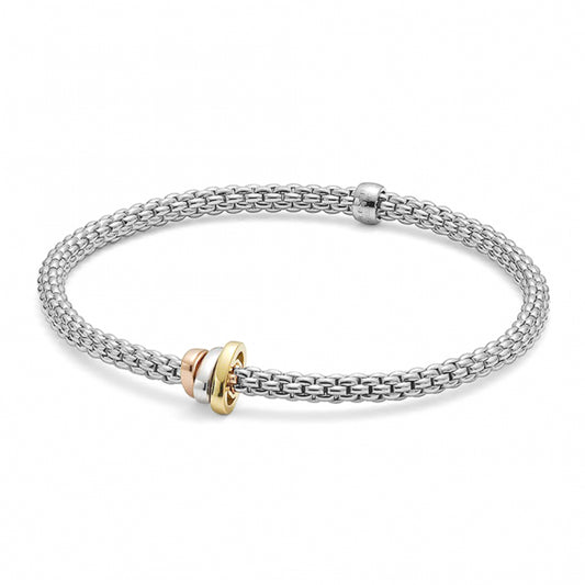 Fope 18ct White Gold Prima Flex It Bracelet With 18ct Yellow, White & Rose Gold Plain Rondels