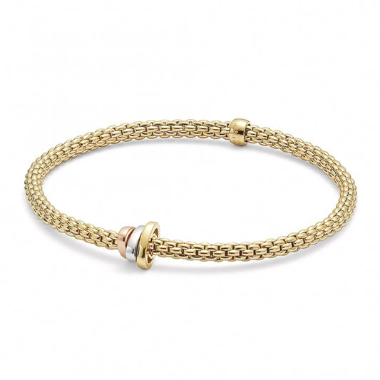 Fope Prima 18ct Yellow Gold Flex It Bracelet With 18ct White, Rose & Yellow Gold Plain Rondels