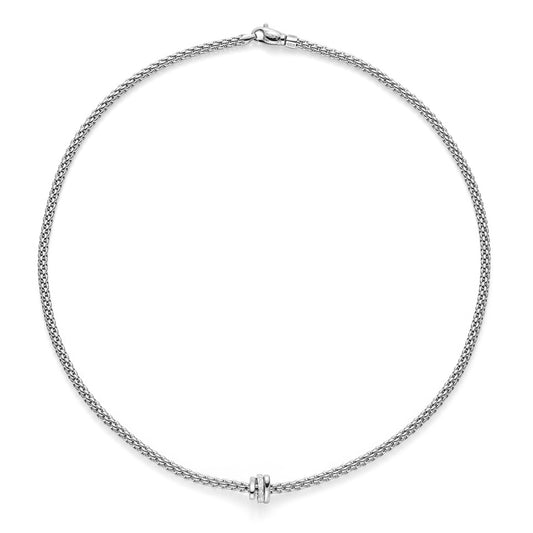Fope Prima 18ct White Gold Necklace With One Diamond Set And Two Plain Rondels