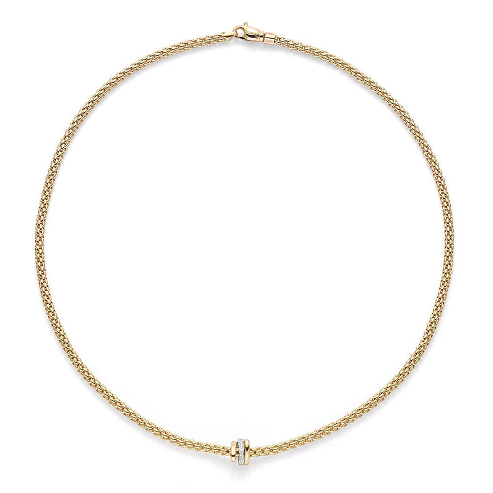 Fope Prima 18ct Yellow Gold Necklace With One Diamond Set And Two Plain Rondels