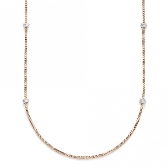 Fope Prima 18ct Rose Gold Long Necklace With Diamond Pave Set Rondels