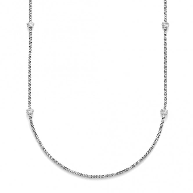 Fope Prima 18ct White Gold Long Necklace With Diamond Pave Set Rondels
