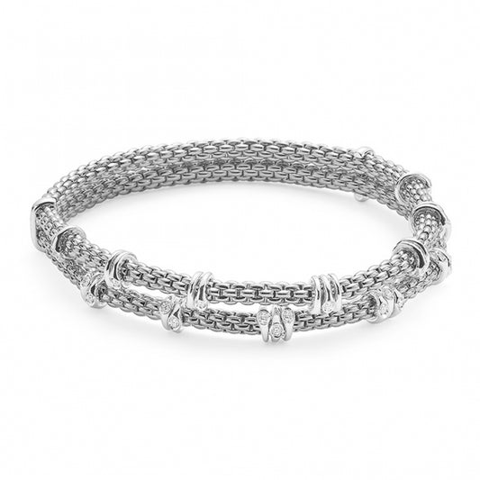 Fope Prima 18ct White Gold Double Row Flex It Bracelet With Diamond Rondels