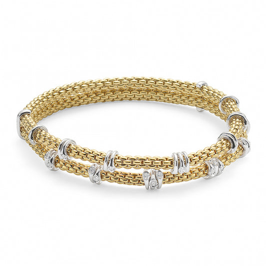Fope Prima 18ct Yellow Gold Double Row Flex It Bracelet With Diamond Set Rondels