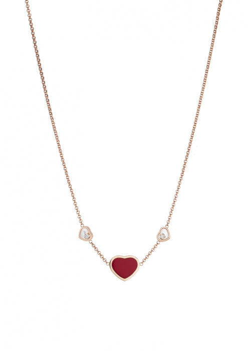 HAPPY HEARTS NECKLACE
 18K ROSE GOLD, RED STONE AND DIAMONDS