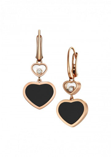 HAPPY HEARTS EARRINGS18K ROSE GOLD, DIAMONDS AND ONYX