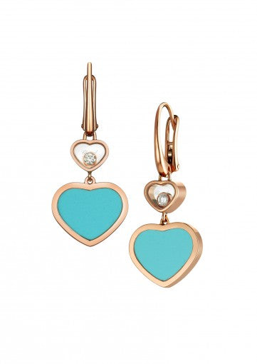 HAPPY HEARTS EARRINGS18K ROSE GOLD, DIAMONDS AND TURQUOISE