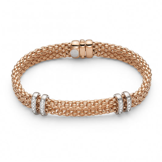 Fope Maori 18ct Rose Gold Double Row Bracelet With 18ct White Gold Diamond Set Rondels