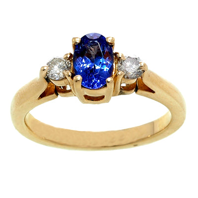 Gold TANZANITE and Diamond Ring