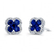 NATURAL COLOR WHITE GOLD SAPPHIRE FLOWER DIAMOND EARRINGS