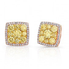 ROSE GOLD CONTEMPORARY SQUARE HALO FANCY YELLOW DIAMOND EARRINGS