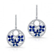 NATURAL COLOR WHITE GOLD SAPPHIRE DIAMOND FLOWER EARRINGS