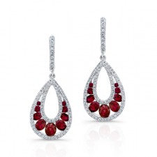 NATURAL COLOR WHITE GOLD TEARDROP RUBY DANGLE DIAMOND EARRINGS