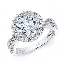 WHITE GOLD ELEGANT ROUND HALO DIAMOND ENGAGEMENT RING