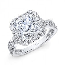 WHITE GOLD TWIST SHANK SQUARE HALO DIAMOND ENGAGEMENT RING
