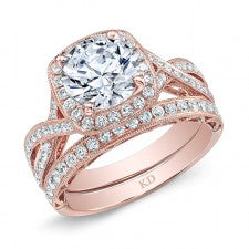 ROSE GOLD CONTEMPORARY TWISTED HALO DIAMOND ENGAGEMENT SET