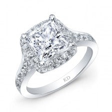 WHITE GOLD SQUARE HALO DIAMOND ENGAGEMENT RING
