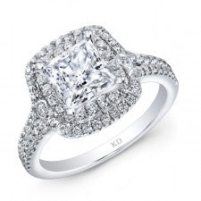 WHITE GOLD CLASSIC SQUARE HALO DIAMOND ENGAGEMENT RING
