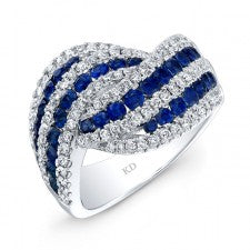 NATURAL COLOR WHITE GOLD FASHION SAPPHIRE WAVE DIAMOND RING