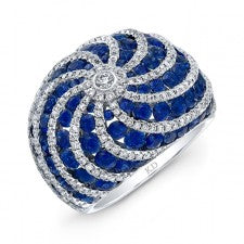 WHITE GOLD NATURAL COLOR SWIRLED SAPPHIRE FASHION DIAMOND RING