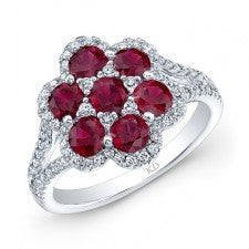 WHITE GOLD NATURAL COLOR STYLISH FLOWER RUBY DIAMOND RING