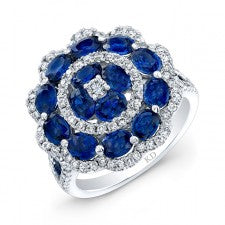 WHITE GOLD NATURAL COLOR SAPPHIRE FLOWER DIAMOND RING