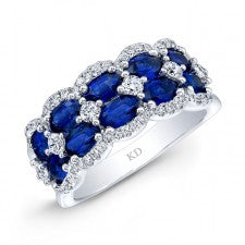 WHITE GOLD NATURAL COLOR OVAL SAPPHIRE FASHION DIAMOND RING