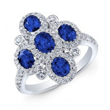 NATURAL COLOR WHITE GOLD FASHION SAPPHIRE FLOWER DIAMOND RING