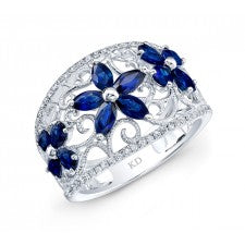 WHITE GOLD NATURAL COLOR VINTAGE SAPPHIRE DIAMOND RING