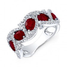 NATURAL COLOR WHITE GOLD FASHION RUBY WAVE DIAMOND RING