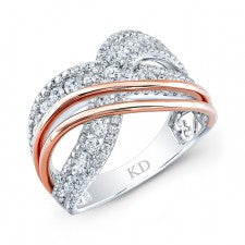 WHITE &ROSE GOLD CONTEMPORARY CRISS CROSS DIAMOND RING