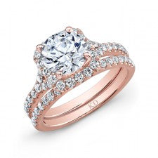 ROSE GOLD CLASSIC CUSHION HALO DIAMOND BRIDAL SET