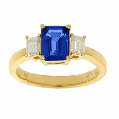 Gold TANZANITE and Diamond Ring