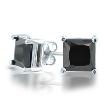 0.75 Ct Princess Cut Black Diamond Earring