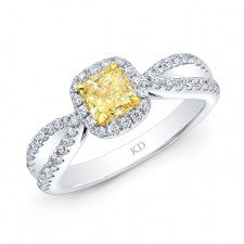 WHITE AND YELLOW GOLD FANCY YELLOW DIAMOND BRIDAL HALO RING