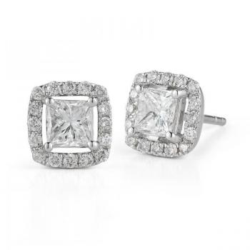 0.25 Ct Princess cut Halo Earrings