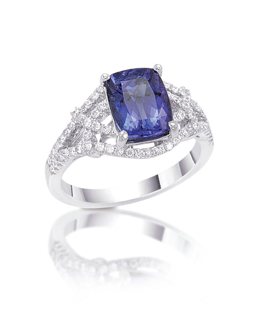 Gold TANZANITE and Diamond Ring