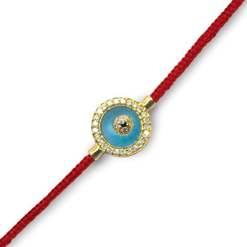 Blue Topaz Evil Eye With Diamonds Red Cord