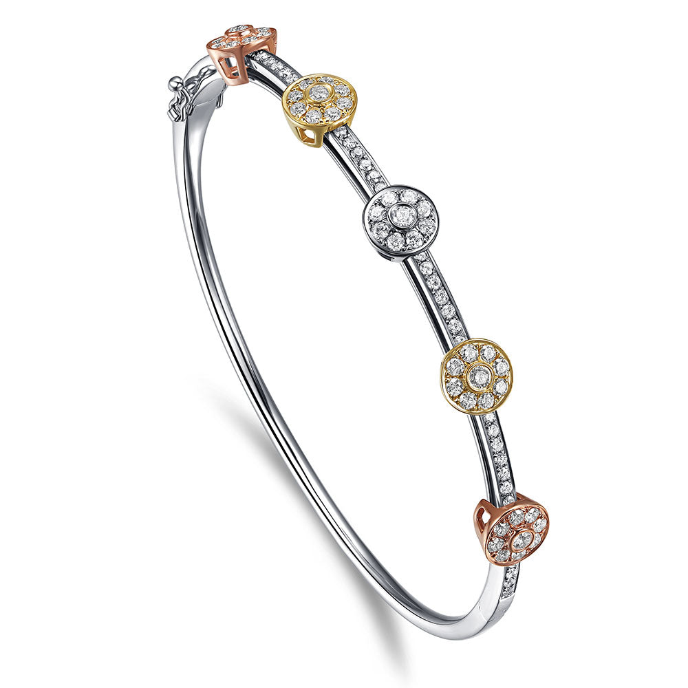 Floating White Gold Bangle with Blue and White Diamond