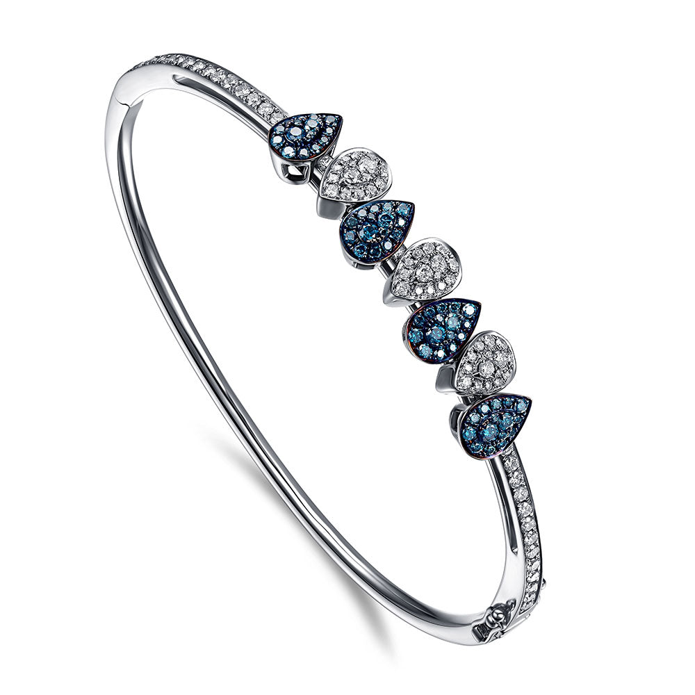 Floating White Gold Bangle with Blue and White Diamond