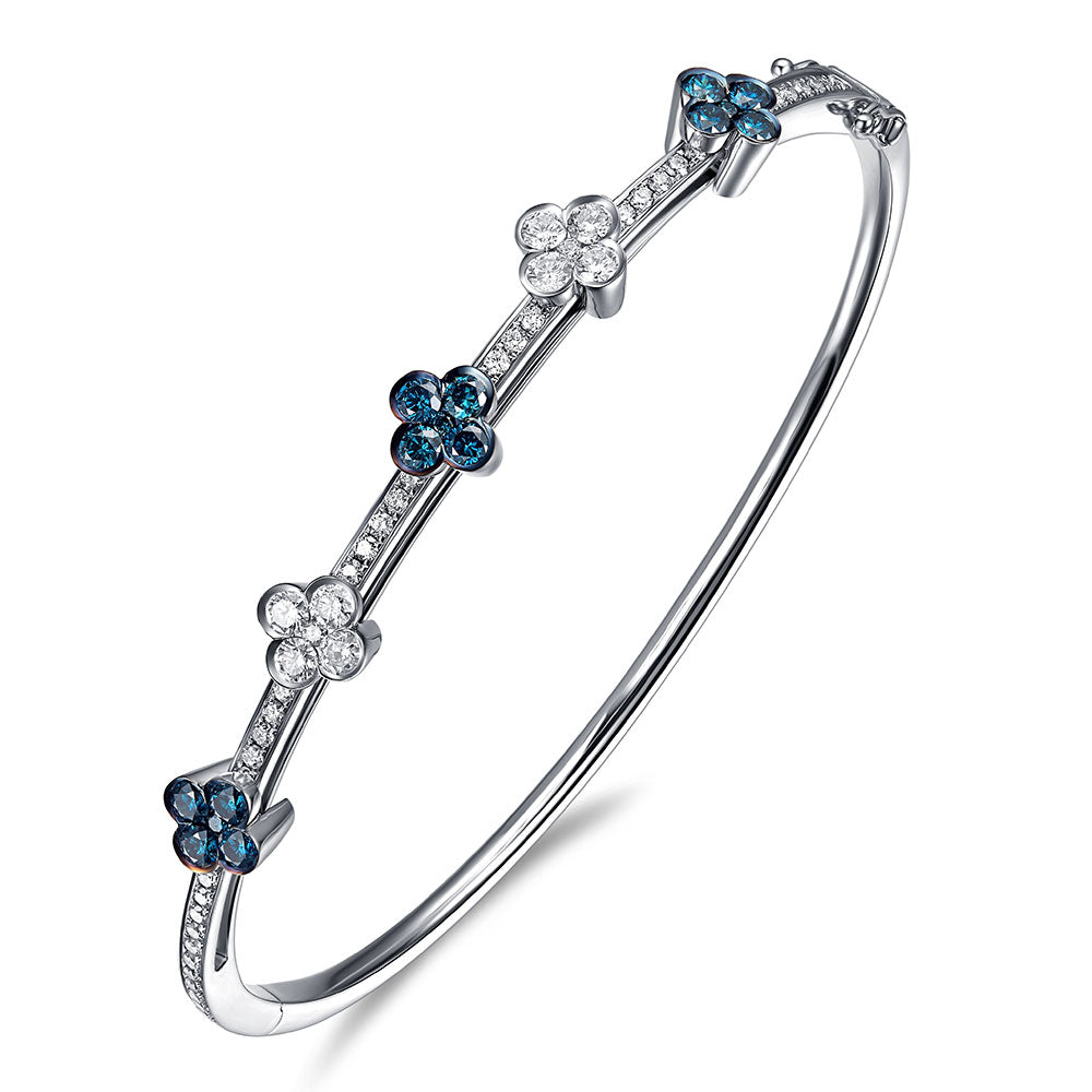 Floating White Gold Bangle with Blue and White Diamond