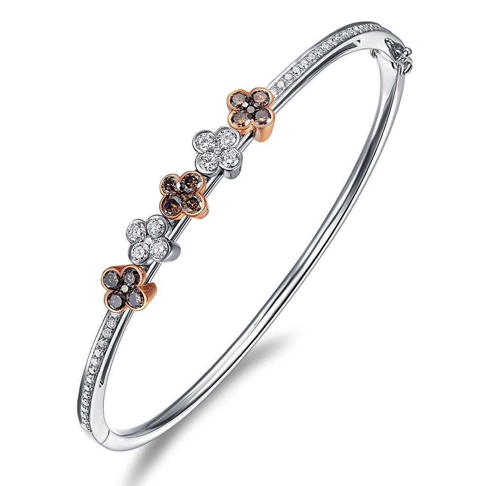 Floating White Gold Bangle with Brown and White Diamond