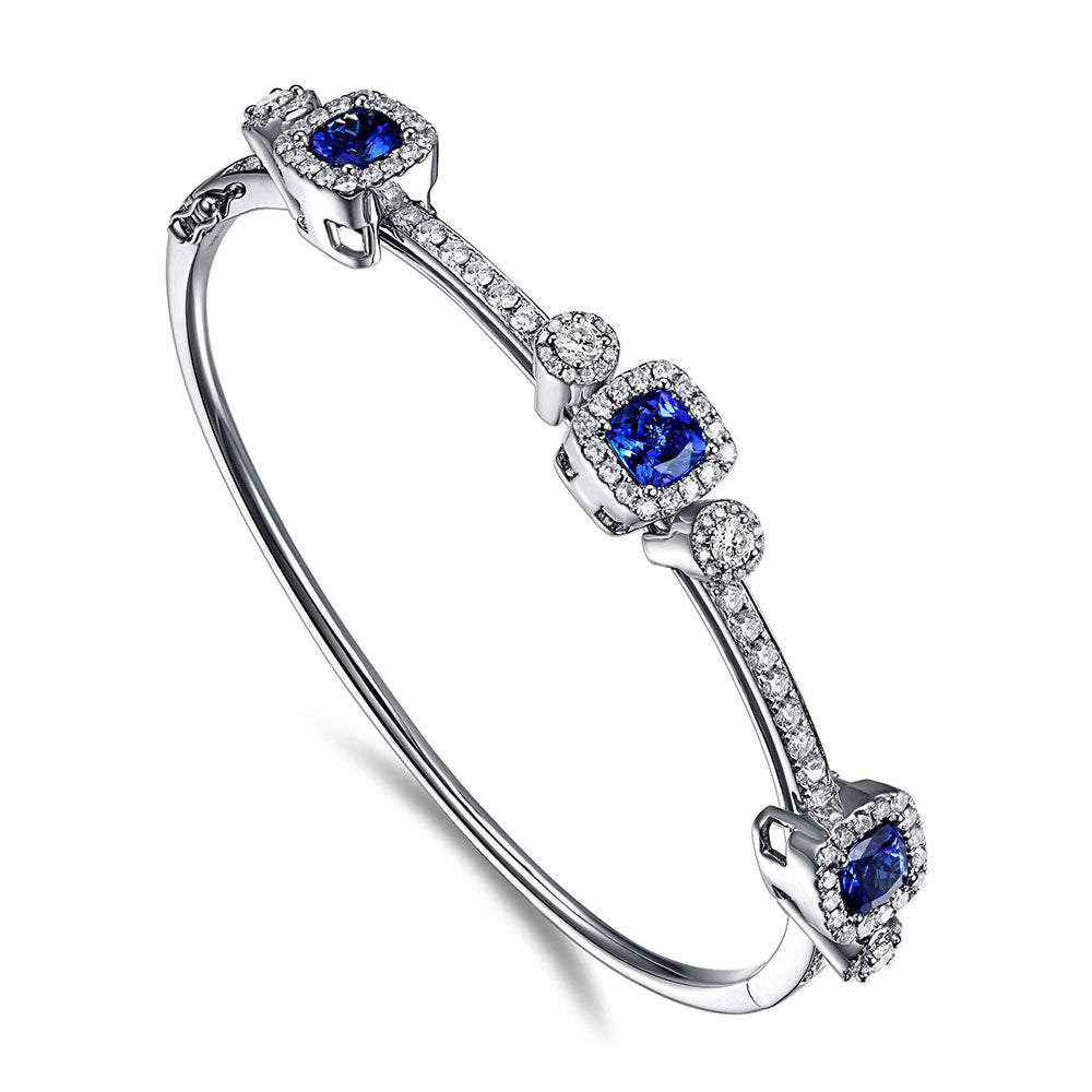 Floating White Gold Bangle with Tanzanite and White Diamond