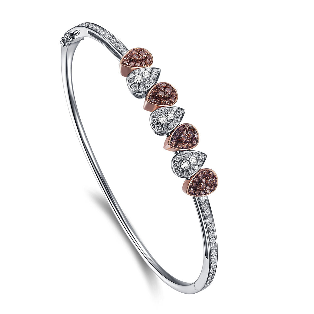 Floating White Gold Bangle with Brown and White Diamond