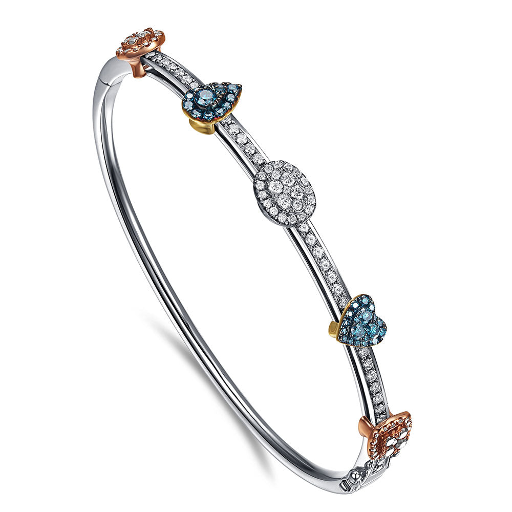 Floating White Gold Bangle with Blue and White Diamond