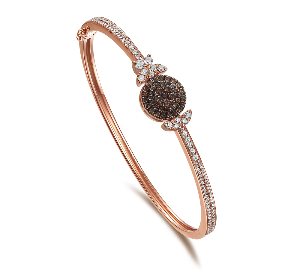 Flip White Gold Bangle with Brown and White diamonds