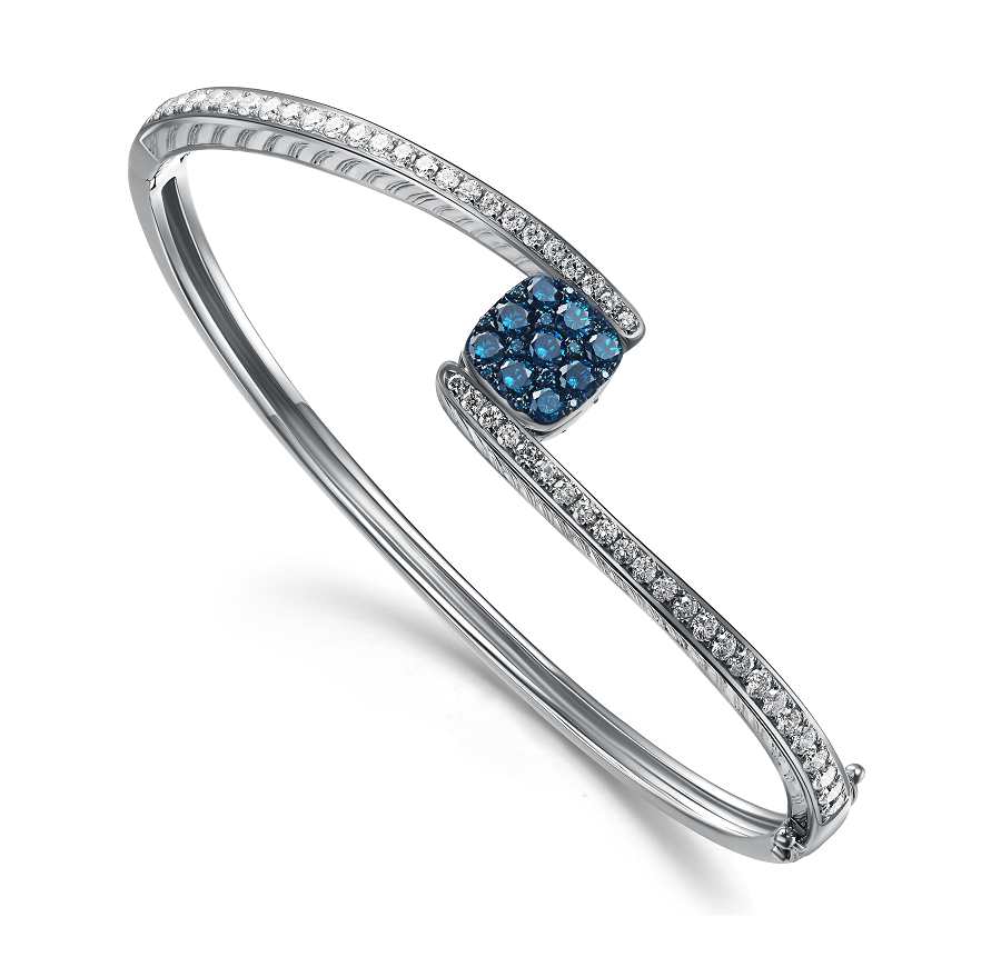 Flip White Gold Bangle with Blue and White diamonds