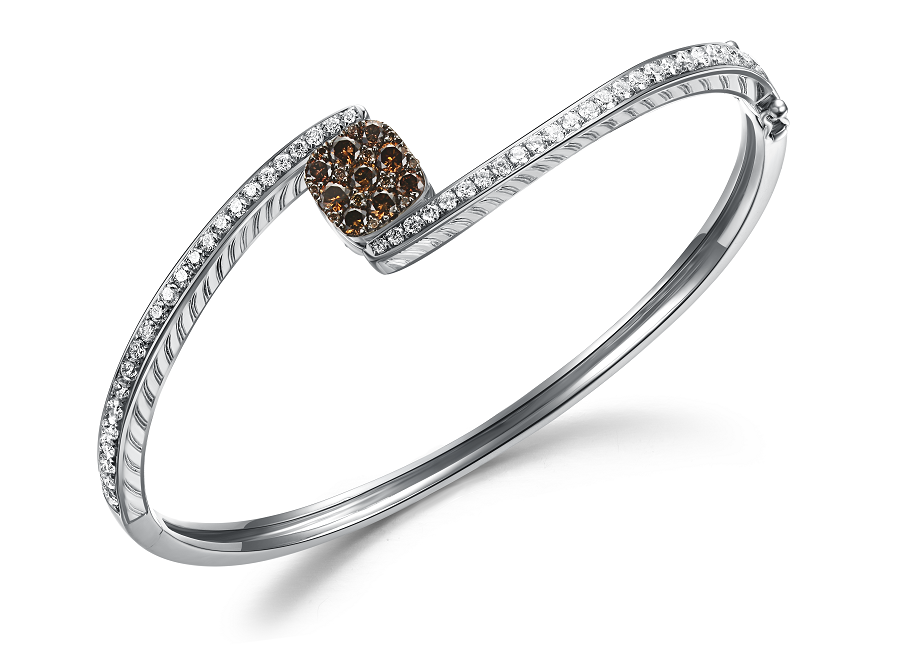 Flip White Gold Bangle with Brown and White diamonds