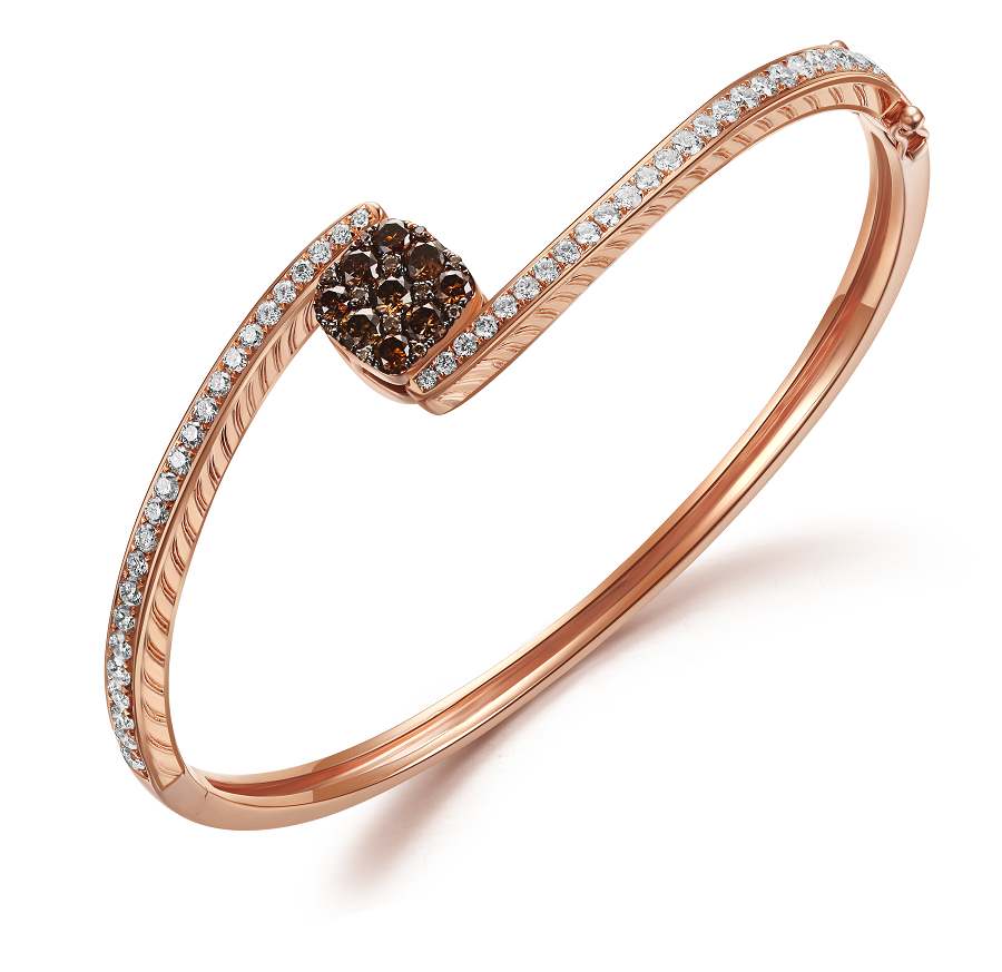 Flip Rose Gold Bangle with Brown and White diamonds